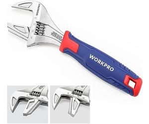 WORKPRO Llave ajustable y llave para tubos 2 en 1 de boca ancha, llave de 200mm con capacidad de mordaza extra grande de 42 mm, acero Cr-V, agarre suave bimaterial