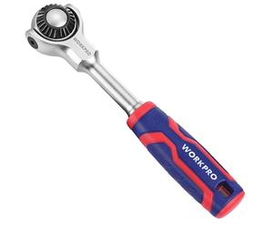 WORKPRO Llave de Carraca de 1/4", Mango de Trinquete con Cabezal Oscilante 270°, Carraca Pequeña de 150mm, Liberación Rápida, Llave de Trinquete Giratorio de 90 Dientes