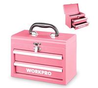 WORKPRO Maletín de Herramientas Metálico con 2 Cajones, Organizador Portátil Pequeño con Asa y Cerradura, Caja de Herramientas para Uso Doméstico, Oficina y Taller - Rosa