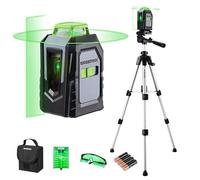 WORKPRO Nivel Laser, Nivel Láser con Trípode 360°, 30M Línea Vertical/Horizontal/Cruzado, Laser Verde con 3 Modos, Profesional con Soporte, Trípode Ajustable y Bolso