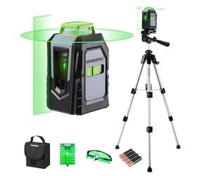 WORKPRO Nivel Laser, Nivel Láser con Trípode 360°, 30M Línea Vertical/Horizontal/Cruzado, Laser Verde con 3 Modos, Profesional con Soporte, Trípode Ajustable y Bolso