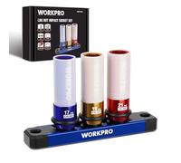 WORKPRO Pack 3 Vasos Impacto 1/2" con Protector Llantas, 17/19/21mm, CR-MO