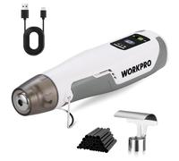 WORKPRO Pistola de aire caliente inalámbrica Mini, 3 ajustes de temperatura, calentamiento rápido con boquilla reflectora y 50 tubos termorretráctiles, ideal para bricolaje, repujado y manualidades