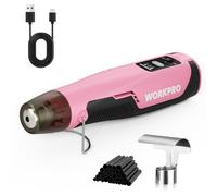 WORKPRO Pistola de aire caliente inalámbrica Mini, 3 ajustes de temperatura, calentamiento rápido con boquilla reflectora y 50 tubos termorretráctiles, ideal para bricolaje, repujado y manualidades