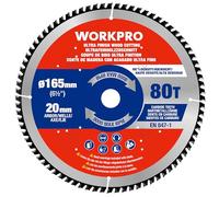 WORKPRO Sierra Circular 165 x 20 mm 80 dientes, TCT Disco de Corte para Madera, Madera Contrachapada, MDF, Paneles de Yeso, Laminado, Plástico