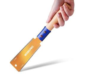 WORKPRO Sierra Japonesa de 150 mm con Hoja SK5, Doble Filo 17TPI/14TPI, Sierra con Cabeza Ancha, Sierra de Tracción Japonesa con Mango de Madera Ergonómico, para Trabajo en Madera