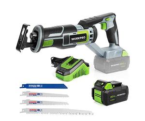 WORKPRO Sierra Sable Inalámbrica 20V, LED, Batería 4,0Ah y 4 Hojas