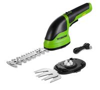WORKPRO Tijeras Cortacésped y Arreglasetos 2 en 1, 3,6 V Cortasetos a Batería 2 Ah, Tijeras Arreglaseto con 2 Tipos de Cuchillas Ancho de Corte 75 mm, 118 mm, Herramienta para Jardín (Verde)
