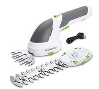 WORKPRO Tijeras Cortacésped y Arreglasetos 2 en 1, 7,2 V Cortasetos a Batería 2 Ah, Tijeras Arreglaseto con 2 Tipos de Cuchillas Ancho de Corte 100 mm, 150 mm, Herramienta para Jardín (Blanco)