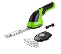 WORKPRO Tijeras Cortacésped y Arreglasetos 2 en 1, 7,2 V Cortasetos a Batería 2 Ah, Tijeras Arreglaseto con 2 Tipos de Cuchillas Ancho de Corte 100 mm, 150 mm, Herramienta para Jardín (Verde)