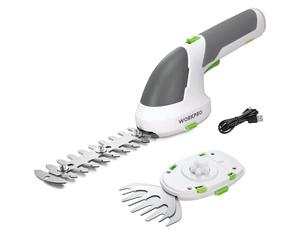 WORKPRO Tijeras Cortacésped y Arreglasetos 2 en 1, 7,2 V Cortasetos a Batería 2 Ah, Tijeras Arreglaseto con 2 Tipos de Cuchillas Ancho de Corte 100 mm, 150 mm, Herramienta para Jardín (Blanco)