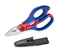 WORKPRO Tijeras Electricista, Tijeras con Pelacables 162 mm, Tijeras de Acero Inoxidable Multifunción con Funda de Clip, Tijeras para Cables