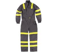 WORKTEAM C5096 Buzo o Mono Ignífugo, Antiestático con protección para Soldadura y Arco Eléctrico, Visibilidad Realzada, Cintas Fluorescentes Amarillas y Triple Costura. Unisex Gris M