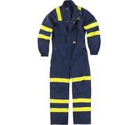 WORKTEAM C5096 Buzo o Mono Ignífugo, Antiestático con protección para Soldadura y Arco Eléctrico, Visibilidad Realzada, Cintas Fluorescentes Amarillas y Triple Costura. Unisex Azul L