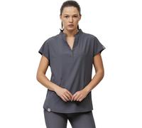 WORKTEAM Casaca Sanitaria Mujer, Manga Corta, Tejido Elástico, Cuello Mao Cremallera Bolsillos Laterales, para Médico, Enfermera, Dentista, Estética, Veterinaria, Limpieza. Mujer Gris M