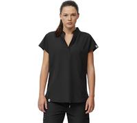 WORKTEAM Casaca Sanitaria Mujer, Manga Corta, Tejido Elástico, Cuello Mao Cremallera Bolsillos Laterales, para Médico, Enfermera, Dentista, Estética, Veterinaria, Limpieza. Mujer Negro M