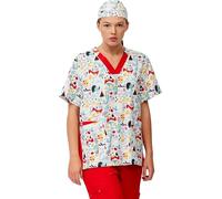 WORKTEAM Casaca Sanitaria Mujer y Hombre, Tejido Elástico, Cuello en V. Camisa Médico, Enfermera, Dentista, Estética, Veterinaria. Unisex Estampado 2 M