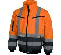 WORKTEAM Cazadora Piloto Alta Visibilidad, Impermeable, Acolchada con Mangas Desmontables, Cintas Reflectantes, Protección Contra Frío, Clase 2, Unisex Naranja A.V.+Marino 3XL