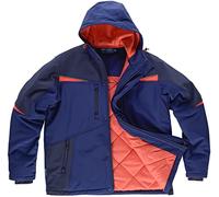 WORKTEAM Cazadora Softshell de Trabajo Acolchada, Tricolor, con Detalles Reflectantes y Canesús. Unisex Marino+Marino Oscuro+Rojo