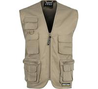 WORKTEAM Chaleco Safari Multibolsillos, Chaleco con Cremallera y Bolsillos Funcionales, Escote Pico, Unisex Beige XL