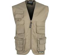 WORKTEAM Chaleco Safari Multibolsillos, Chaleco con Cremallera y Bolsillos Funcionales, Escote Pico, Unisex Beige L