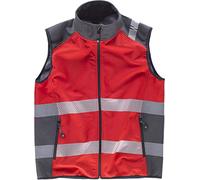 WORKTEAM Chaleco Softshell de Trabajo Alta Visibilidad, Cintas Reflectantes Discontinuas, Cortavientos, Impermeable e Interior de Alta Capacidad Térmica. Unisex Rojo XL