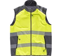 WORKTEAM Chaleco Softshell de Trabajo Alta Visibilidad, Cintas Reflectantes Discontinuas, Cortavientos, Impermeable e Interior de Alta Capacidad Térmica. Unisex Amarillo S