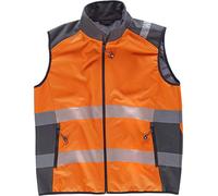 WORKTEAM Chaleco Softshell de Trabajo Alta Visibilidad, Cintas Reflectantes Discontinuas, Cortavientos, Impermeable e Interior de Alta Capacidad Térmica. Unisex Naranja XXL