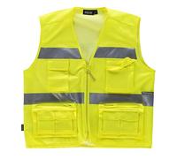 WorkTeam Chaleco tipo Safari de ALTA VISIBILIDAD con Cintas Reflectantes. Unisex Amarillo A.V. L