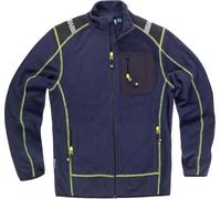 WORKTEAM Chaqueta Polar Hombre con Cremallera y Cuello Alto, Bolsillo en Pecho y Laterales con Cremallera, Costuras Decorativas y Cinta Reflectante en Hombros Marino+Negro+Amarillo L