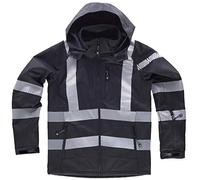 WORKTEAM Chaqueta Softshell de ALTA VISIBILIDAD, Cintas Reflectantes Discontinua, Capucha, Cortavientos, Repelente Agua, Membrana Transpirable y Alta Capacidad Térmica. Unisex Negro 3XL