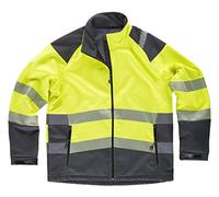 WorkTeam Chaqueta Workshell de Alta Visibilidad, Cintas Reflectantes, Cortavientos, Repelente al Agua, Membrana Interor Transpirable y Alta Capacidad Térmica. Unisex Amarillo A.V.+Gris Oscuro 3XL