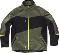 WORKTEAM Chaqueta Workshell Hombre, Corta Vientos, Repelente al Agua y Resistente al Desgarro, Interior Térmico Transpirable con Bolsillos Cremallera, Softshell Verde Caz Negro+Amarillo XL