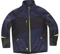 WORKTEAM Chaqueta Workshell Hombre, Corta Vientos, Repelente al Agua y Resistente al Desgarro, Interior Térmico Transpirable con Bolsillos Cremallera, Softshell Marino+Negro+Amarillo M