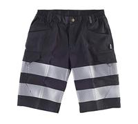 WorkTeam Pantalón Corto ó Bermuda Multibolsillos de Alta Visibilidad, con Cintas Reflectantes Discontinuas y Cintas Personalizadas, Trabajo. Unisex Negro M