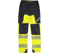WORKTEAM Pantalón Elástico Alta Visibilidad con Cintas Reflectantes Segmentadas, Slim Fit, Multibolsillos con Cremallera, Refuerzo en Rodillas, Unisex Negro+Amarillo A.V. S