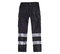 WorkTeam Pantalón Multibolsillos de Alta Visibilidad, con Cintas Reflectantes Discontinuas y Cintas Personalizadas, Trabajo. Unisex Negro M
