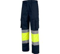 Workteam Pantalón Polar de Alta Visibilidad y Cintas Reflectantes. Multibolsillos y Forro Polar Interior. Unisex Marino+Amarillo A.V. 42