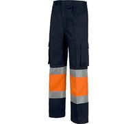 WORKTEAM Pantalón Softshell Alta Visibilidad para Frío con Forro Polar, Doble Capa, Cintas Reflectantes, Certificado EN ISO 20471 y EN 14058, Unisex Marino+Naranja A.V. 46