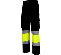 WorkTeam Pantalón Trabajo con 2 Cintas de Alta Visibilidad y Reflectante, Refuerzos y Multibolsillos. EN471. Unisex Negro+Amarillo A.V. 46