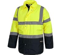 WORKTEAM Parka Alta Visibilidad con Cintas Reflectantes, Acolchada e Impermeable. Cazadora Alta Visibilidad, EN471. Unisex Amarillo A.V.+Marino XL