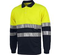 WORKTEAM Polo Alta Visibilidad Manga Larga con Cintas Reflectantes, Transpirable, Secado Rápido, Tallas Grandes, Unisex Amarillo A.V.+Marino 6XL