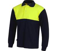 WORKTEAM Polo Combinado de Manga Larga en Algodón Piqué, Parte Superior de Alta Visibilidad, Cuello Clásico con Botones, Bolsillo de Pecho, Unisex Marino+Amarillo A.V. 5XL