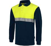 WORKTEAM Polo Combinado Manga Larga Alta Visibilidad, Algodón Piqué con Cinta Reflectante, Bolsillo Pecho y Puño Elástico, Unisex Marino+Amarillo A.V. L