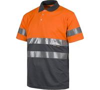 WORKTEAM Polo de Alta Visibilidad EN ISO 20471 de Trabajo, Manga Corta, Ojo de Perdiz y con Cintas Reflectantes, Tallas Grandes. Unisex Naranja AV+Gris M