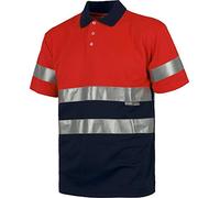 WORKTEAM Polo de Alta Visibilidad EN ISO 20471 de Trabajo, Manga Corta, Ojo de Perdiz y con Cintas Reflectantes, Tallas Grandes. Unisex Rojo A.V.+Marino M