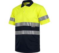 WORKTEAM Polo de Alta Visibilidad EN ISO 20471 de Trabajo, Manga Corta, Ojo de Perdiz y con Cintas Reflectantes, Tallas Grandes. Unisex Amarillo A.V.+Marino 6XL