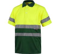 WORKTEAM Polo de Alta Visibilidad EN ISO 20471 de Trabajo, Manga Corta, Ojo de Perdiz y con Cintas Reflectantes, Tallas Grandes. Unisex Amarillo AV+Verde Oscuro 6XL