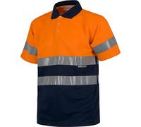 WORKTEAM Polo de Alta Visibilidad EN ISO 20471 de Trabajo, Manga Corta, Ojo de Perdiz y con Cintas Reflectantes, Tallas Grandes. Unisex Naranja A.V.+Marino S