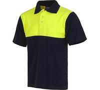 WORKTEAM Polo Manga Corta de Trabajo en Piqué, 100% Algodón con Alta Visibilidad, Bolsillo de Pecho y Aberturas Laterales. Unisex Marino+Amarillo A.V. M